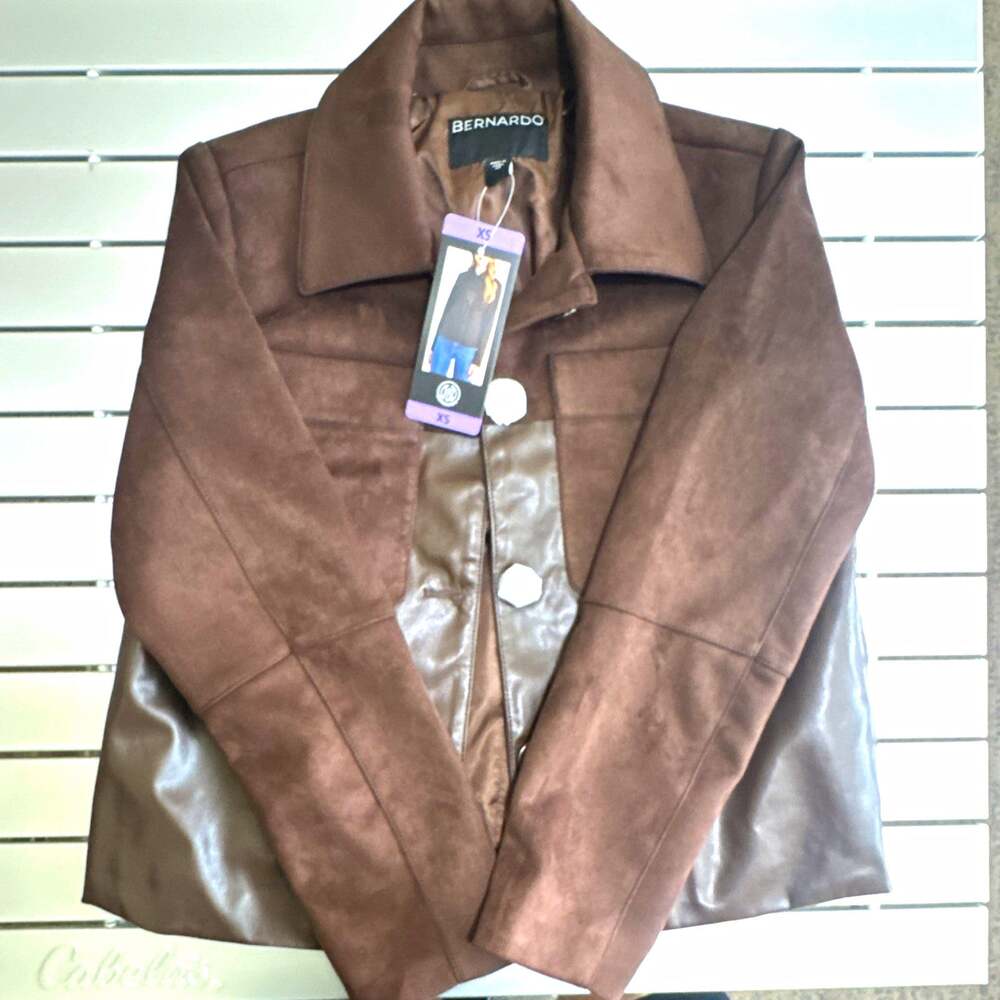 Bernardo Women's Brown Suede Leather Button Front Jacket w/ Pockets XS
